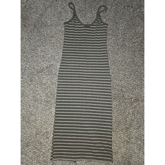 wild fable Dresses & Skirts - Wild Fable Olive Green Striped Ribbed Midi Dress Spaghetti Strap Small